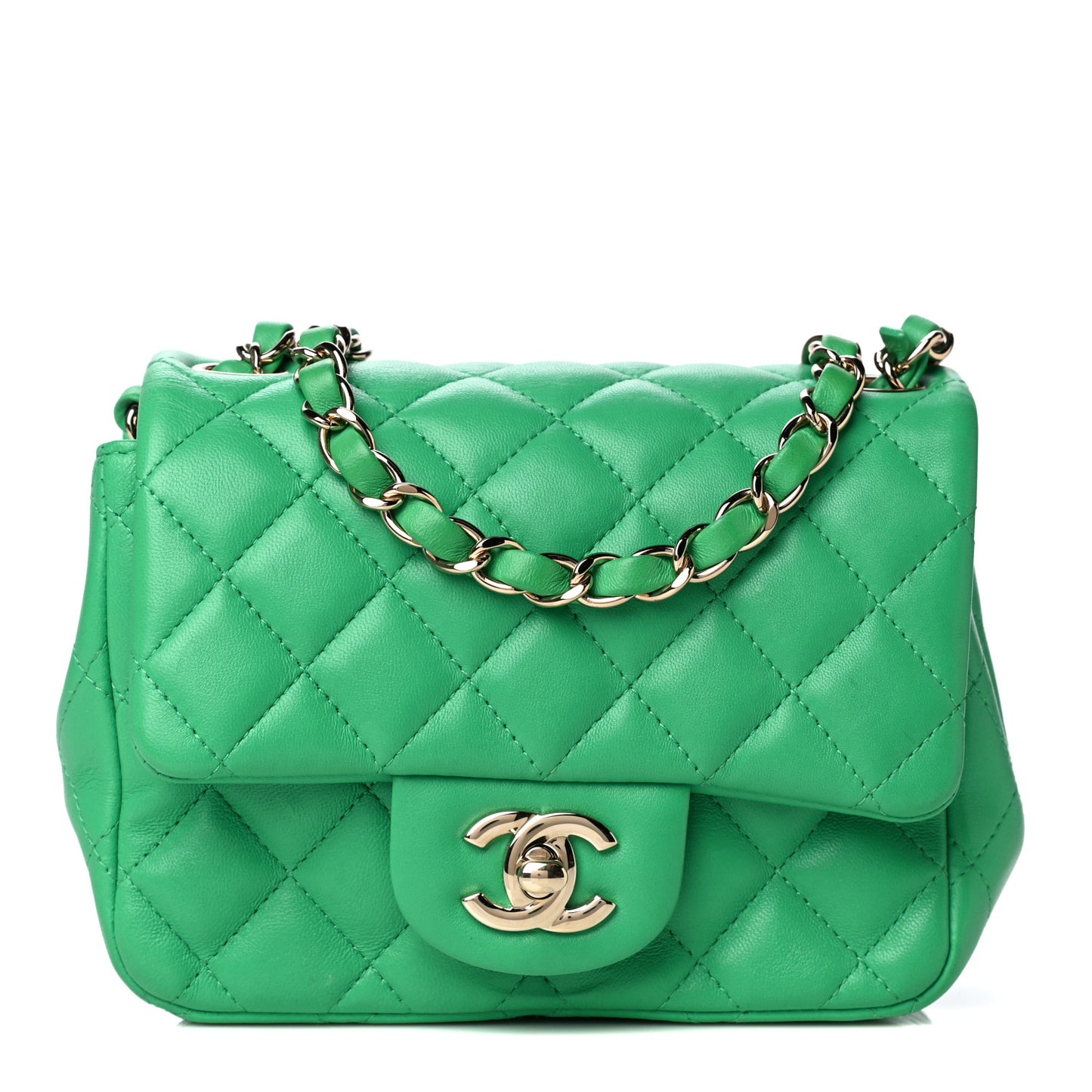 Lambskin Quilted Mini Square Flap Green