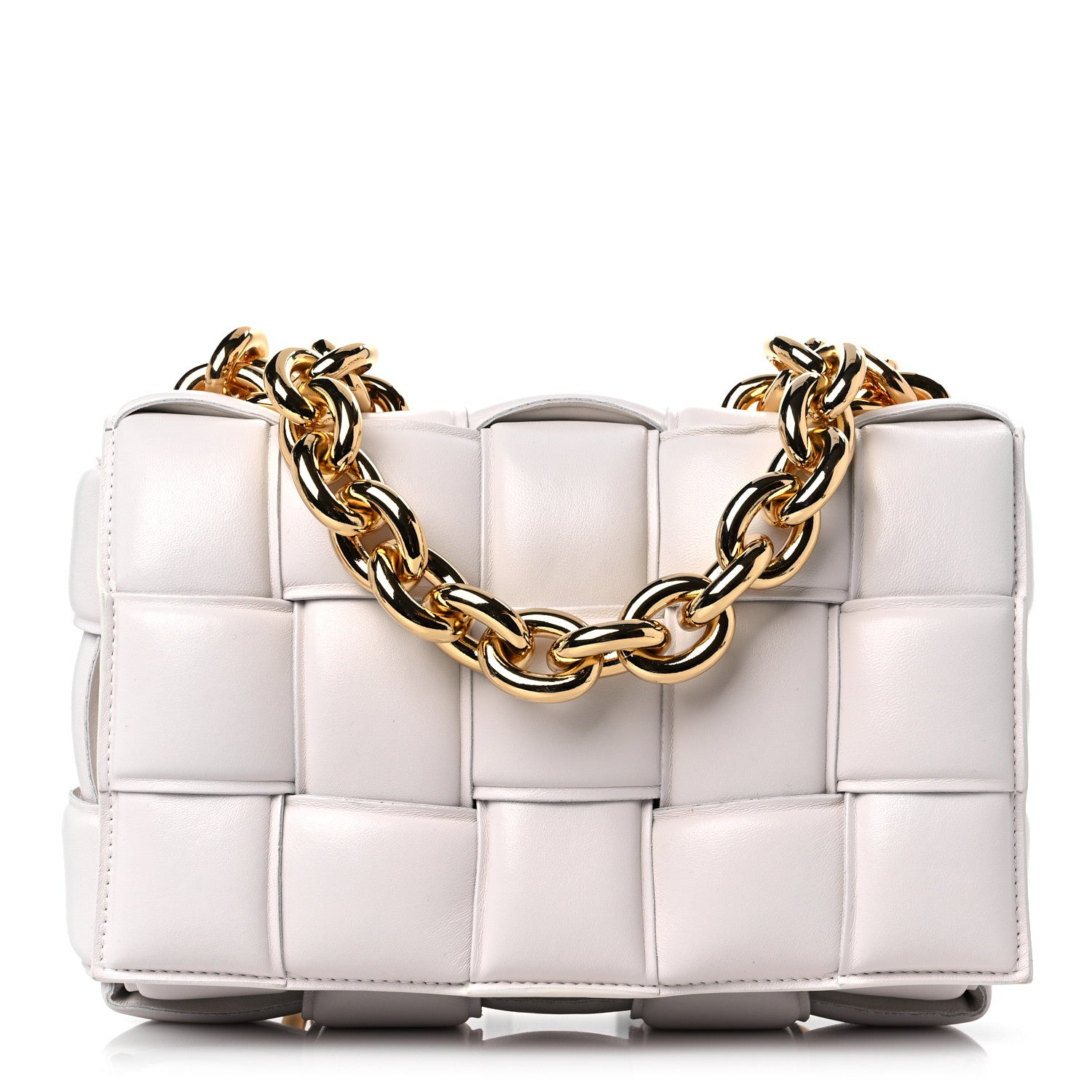 Bottega Veneta Lambskin Maxi Intreccio Padded Chain Cassette Crossbody Bag White 1 of 8