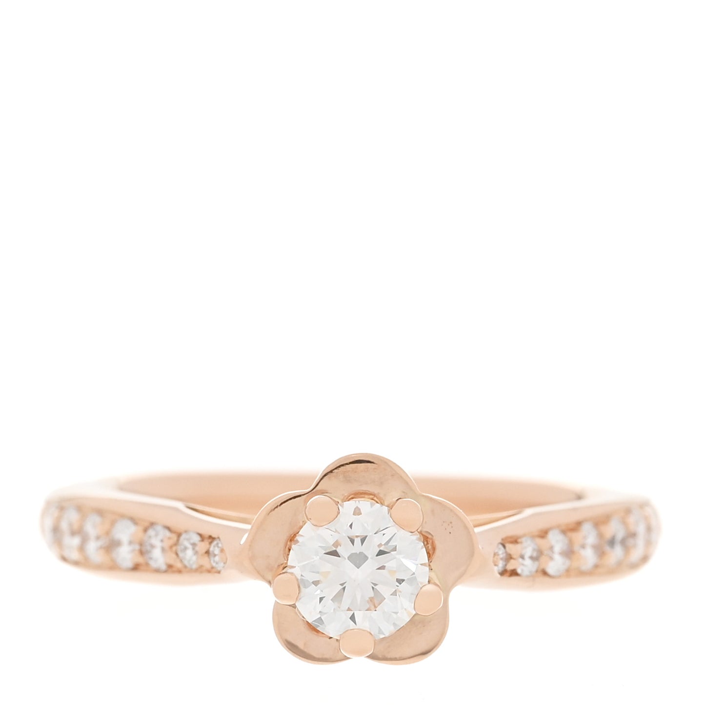 18K Beige Gold Diamond .27ct Camelia Solitaire Ring 46 3.75
