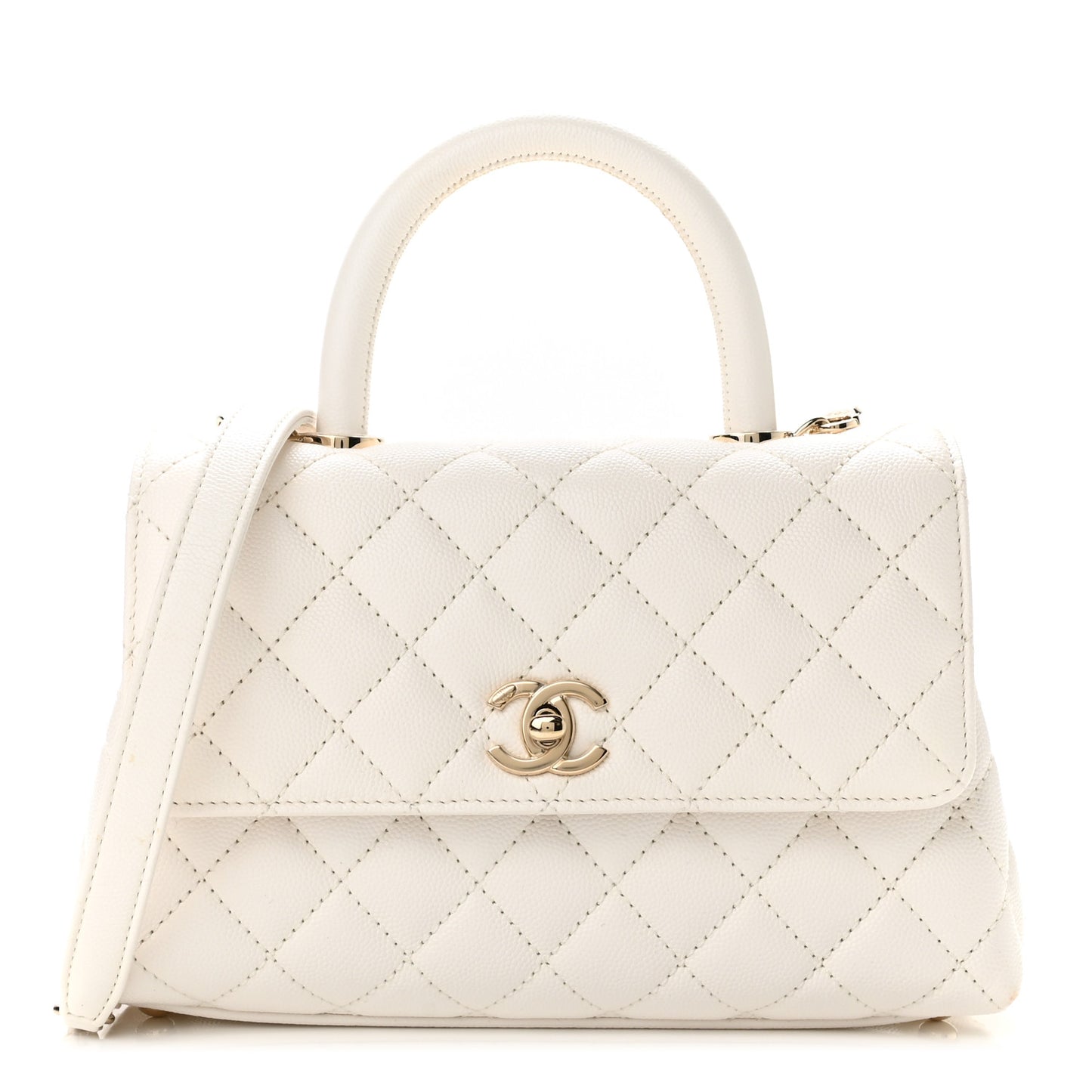 Caviar Quilted Mini Coco Handle Flap White