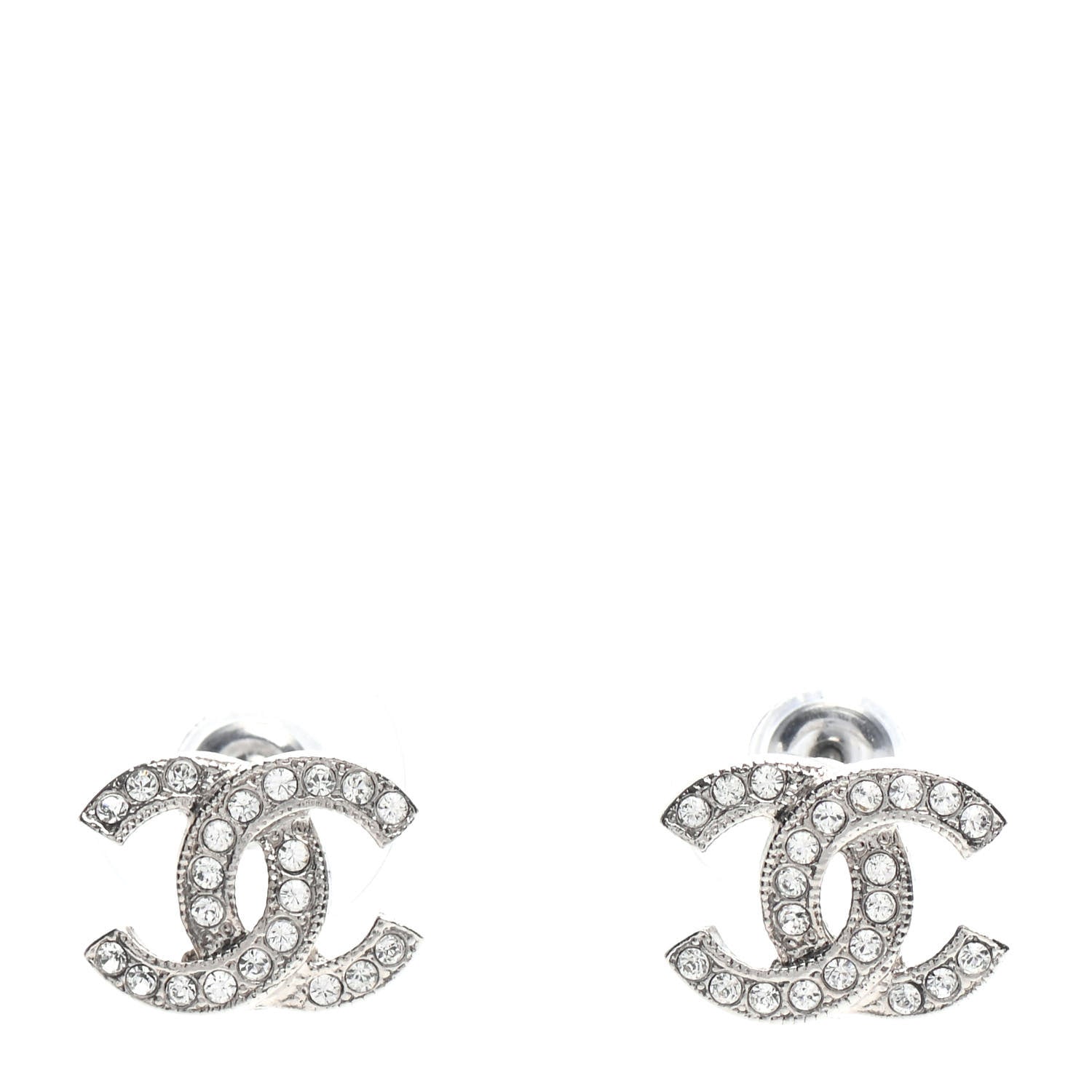 Chanel Crystal Timeless CC Earrings Silver 1 of 5