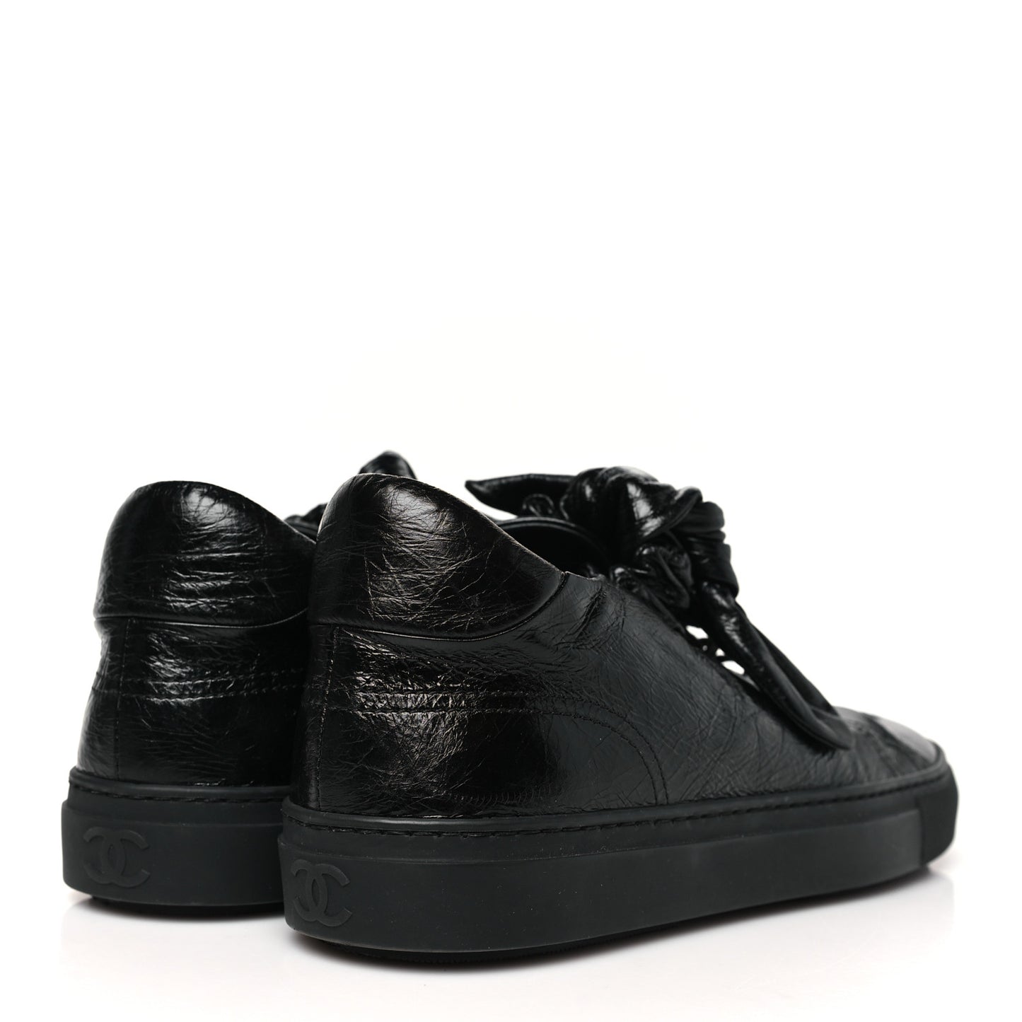 Crumpled Calfskin Womens CC Bow Sneakers 40 Black