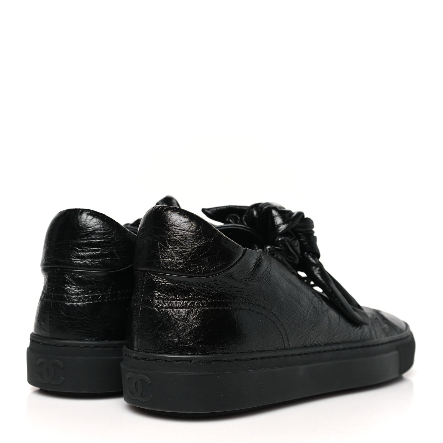 Chanel Crumpled Calfskin Womens CC Bow Sneakers 40 Black 5 of 10