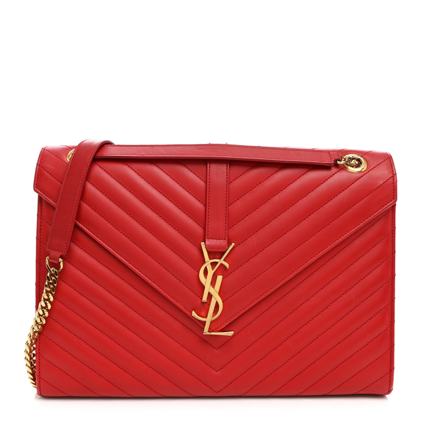 Smooth Calfskin Matelasse Chevron Large Monogram Satchel Lipstick Red