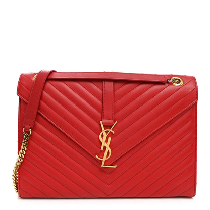 Saint Laurent Smooth Calfskin Matelasse Chevron Large Monogram Satchel Lipstick Red 1 of 11