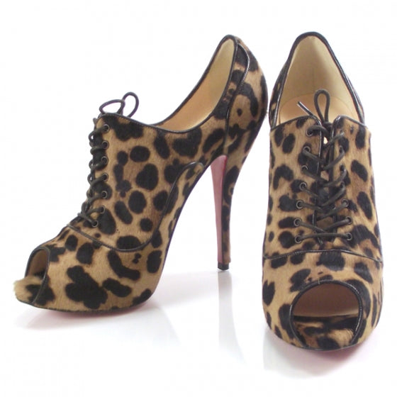 Leopard Calf Hair Lady Derby Ankle Boots 39.5