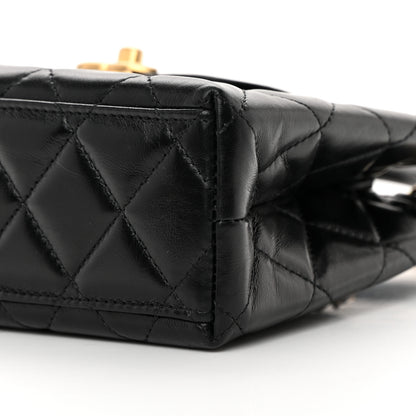 Chanel Shiny Aged Calfskin Quilted Nano Kelly Shopper Black 10 of 14