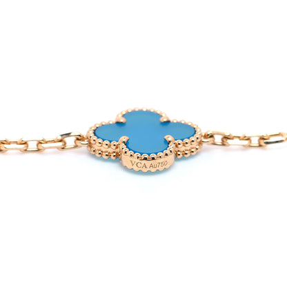 Van Cleef & Arpels 18K Yellow Gold Blue Agate 20 Motifs Vintage Alhambra Necklace 5 of 6