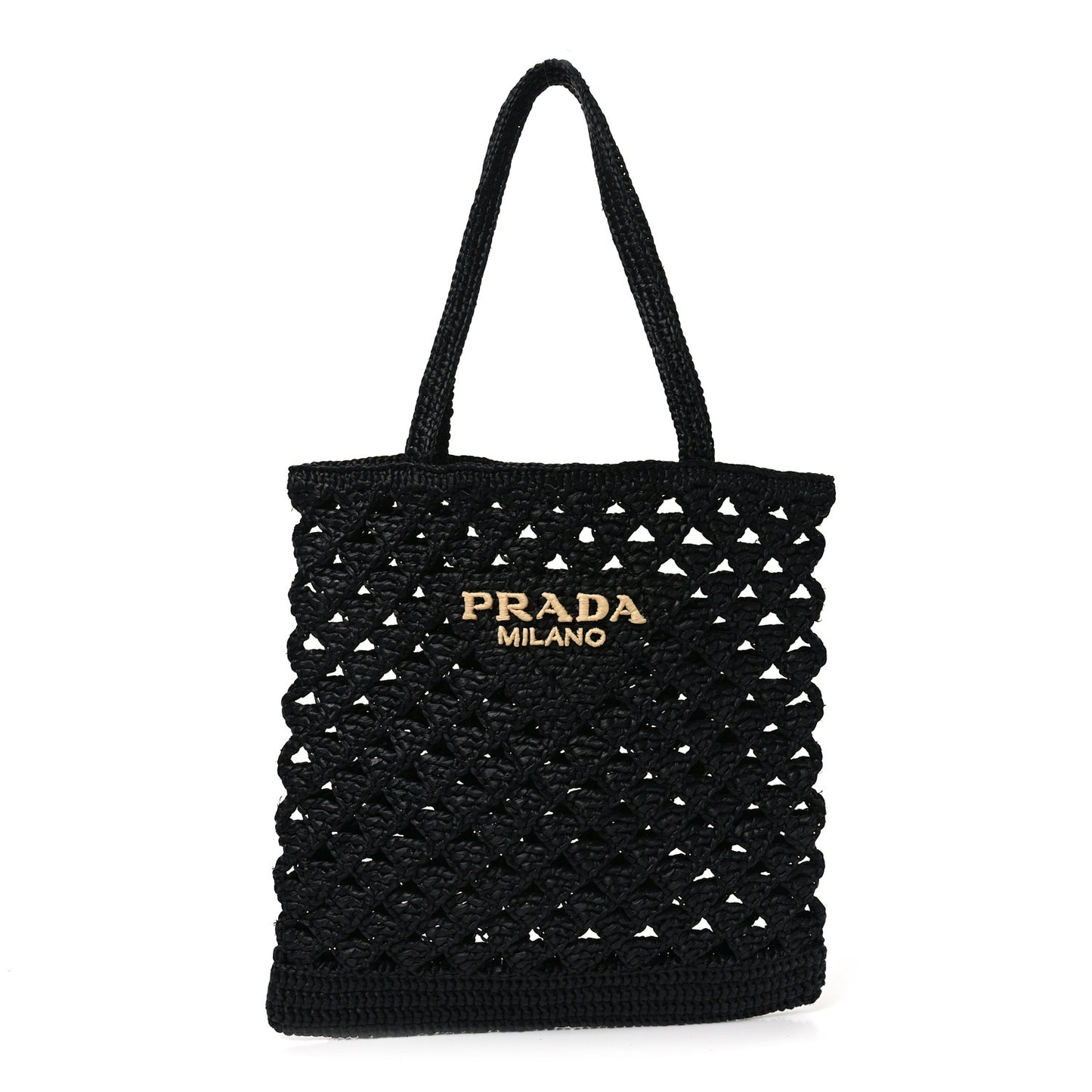 Yarn Raffia Effect Embroidered Logo Tote Black