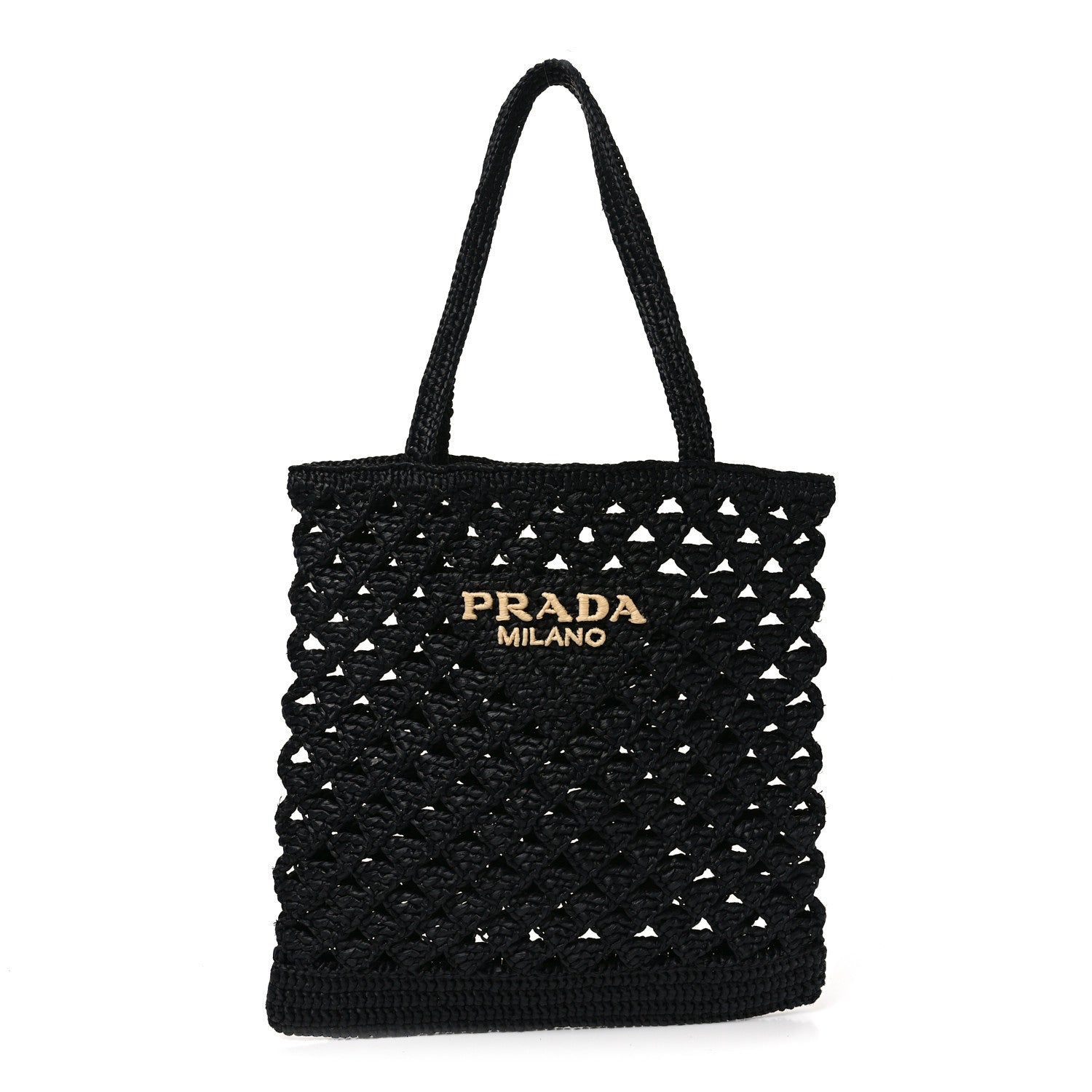 Prada Yarn Raffia Effect Embroidered Logo Tote Black 1 of 8