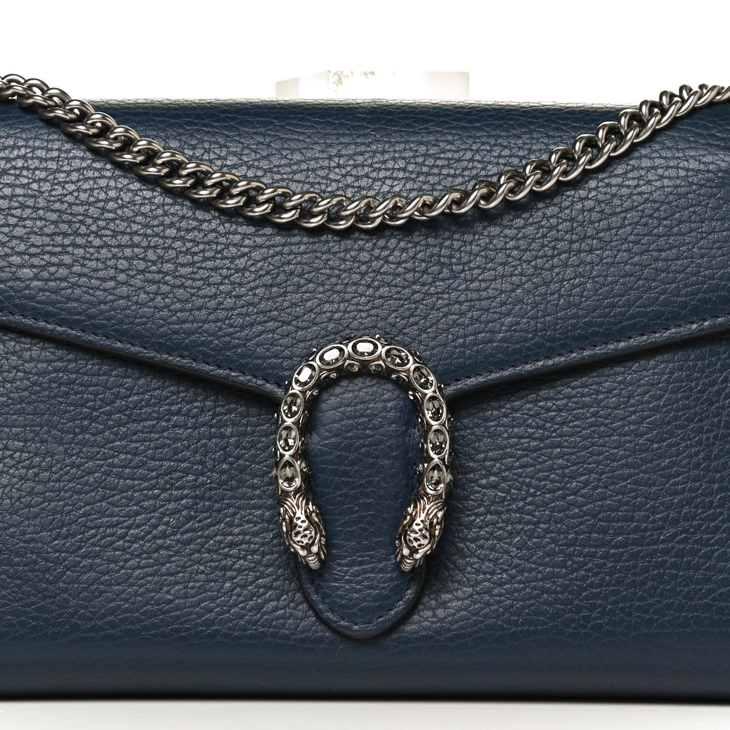 Dollar Calfskin Crystal Mini Dionysus Chain Wallet Blue Agata Black Diamond