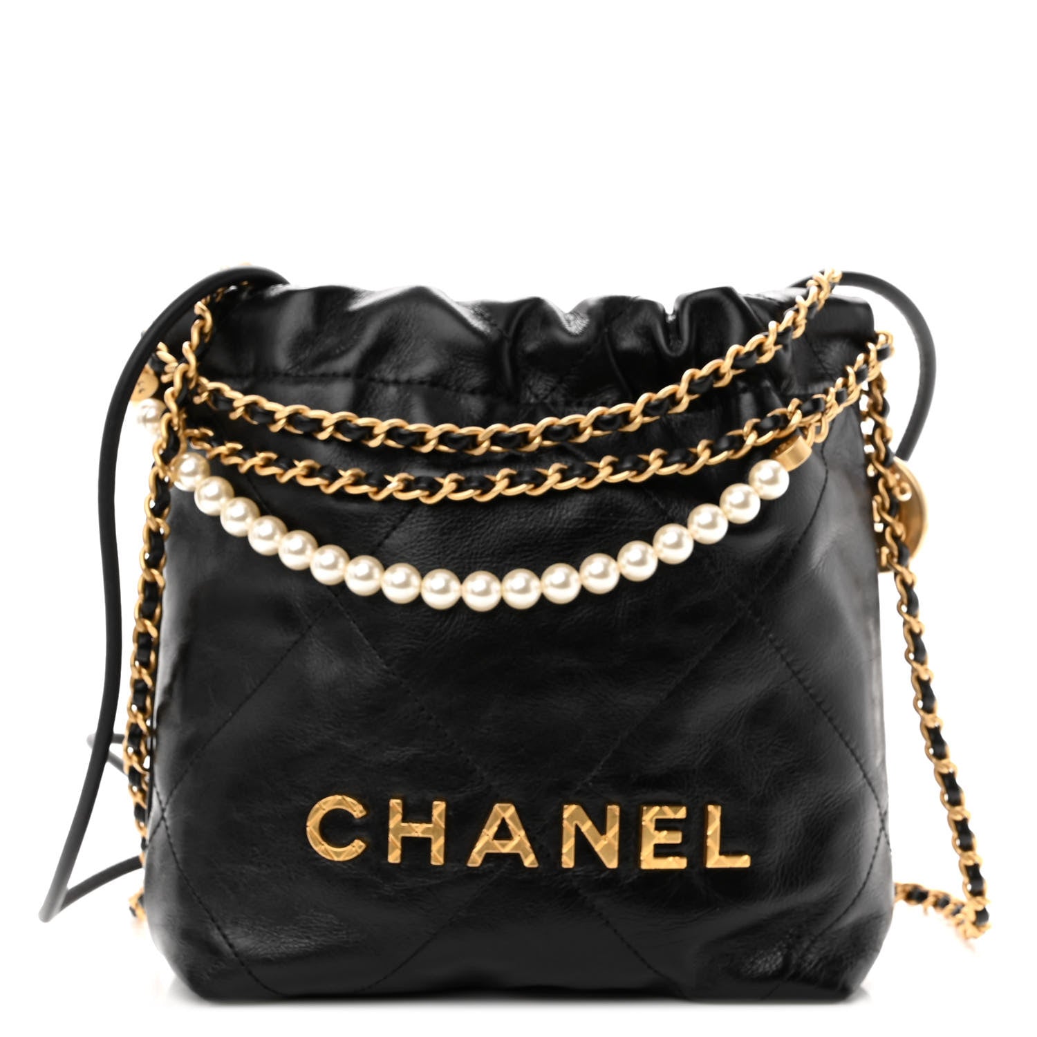 Chanel Shiny Crumpled Calfskin Quilted Pearl Mini Chanel 22 Black 1 of 9