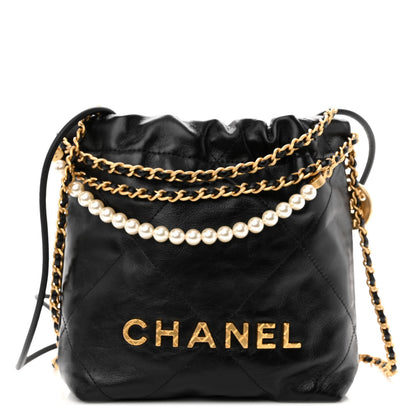 Chanel Shiny Crumpled Calfskin Quilted Pearl Mini Chanel 22 Black 1 of 9