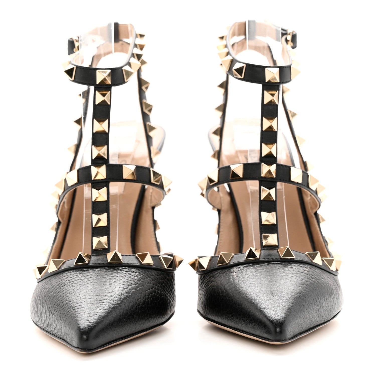 Valentino Garavani Pebbled Calfskin Rockstud Ankle Strap 100mm Pumps 37.5 Black 2 of 18