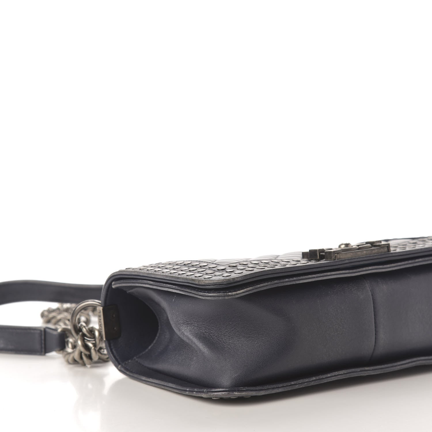 Chanel Faded Calfskin Quilted Medium Studded Boy Flap Black 9 of 13