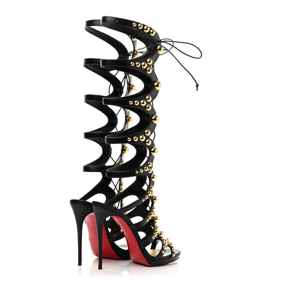 Christian Louboutin Kid Amazoutiful 120 Lace Up Sandals 38.5 Black Gold 4 of 8