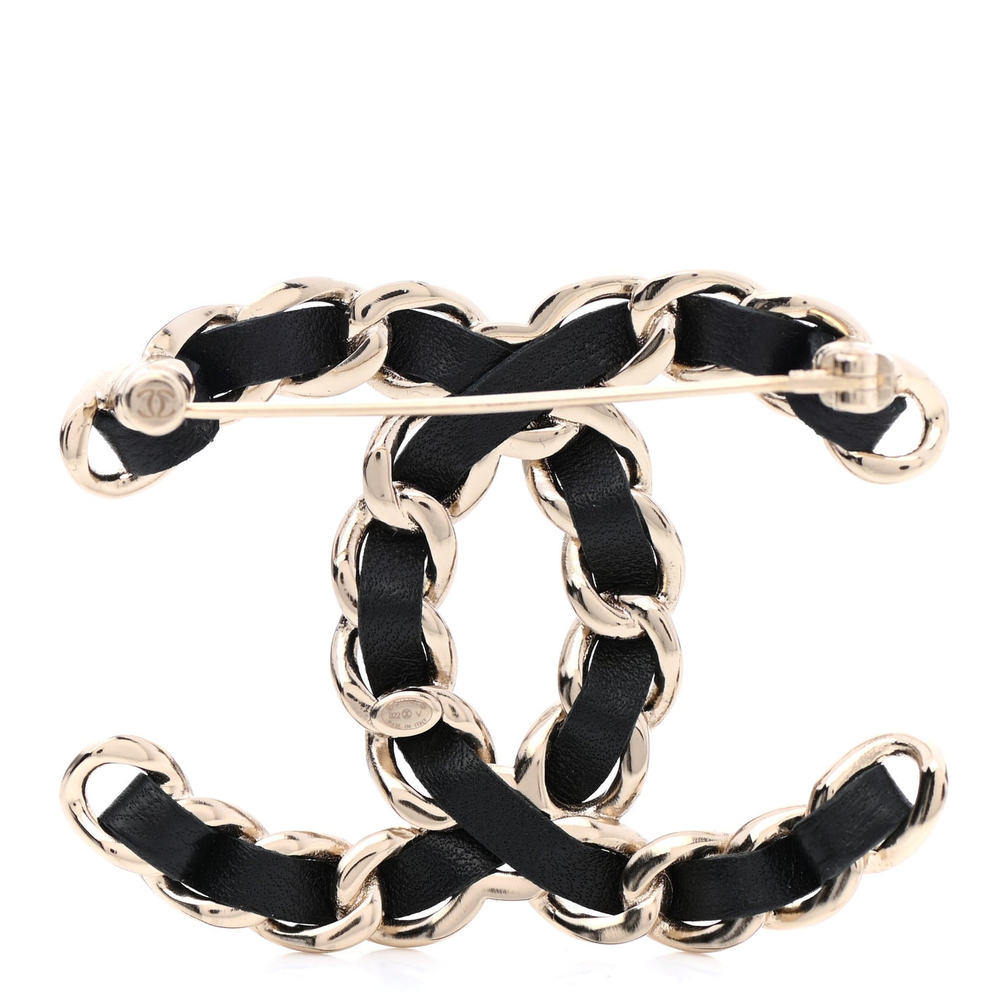Lambskin Chain CC Brooch Black Gold
