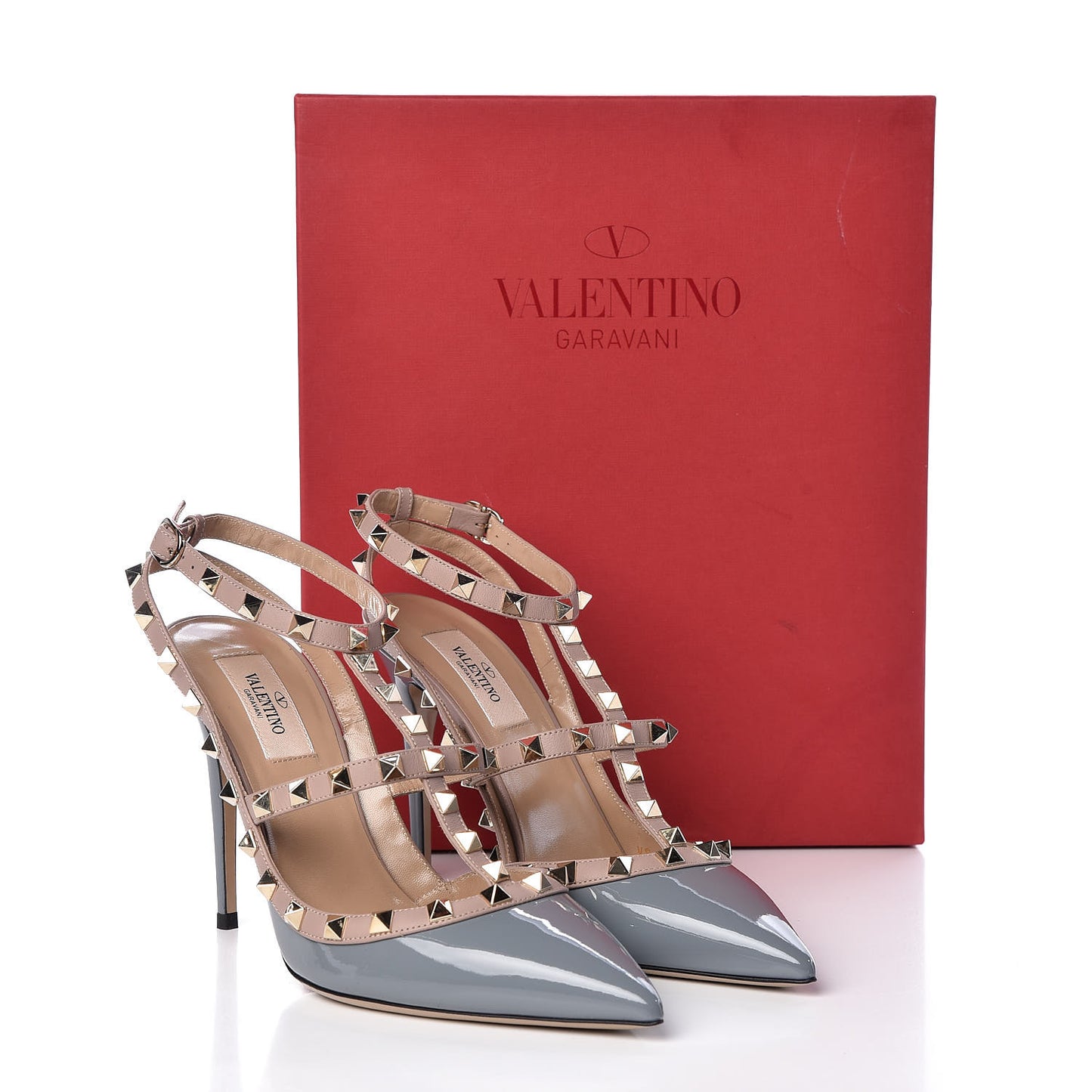 Patent Nappa Rockstud Ankle Strap 100mm Pumps 39 Light Stone Poudre
