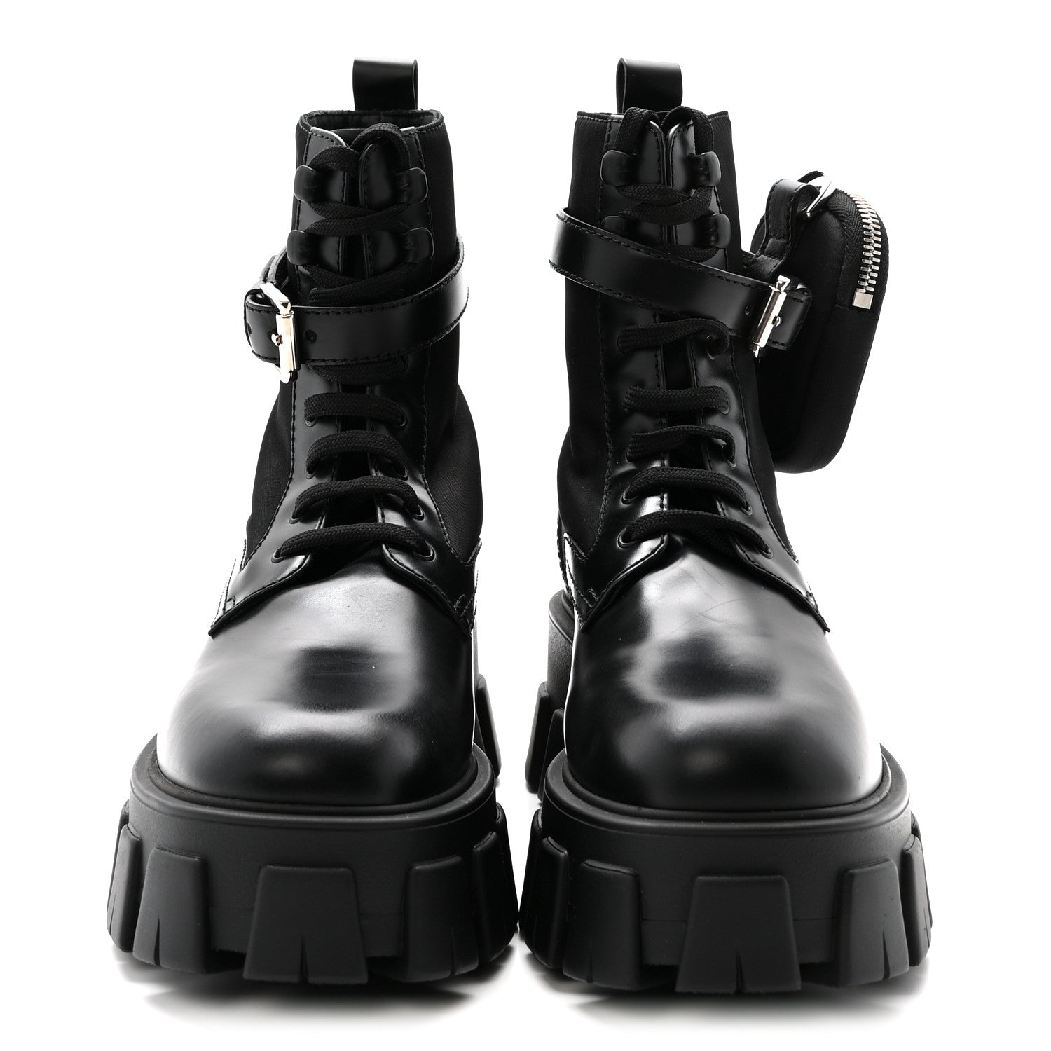 Prada Spazzolato Rois Nylon Metal Triangle Logo Monolith Pouch Pocket 55mm Boots 37 Black 3 of 10