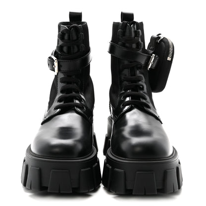 Prada Spazzolato Rois Nylon Metal Triangle Logo Monolith Pouch Pocket 55mm Boots 37 Black 3 of 10