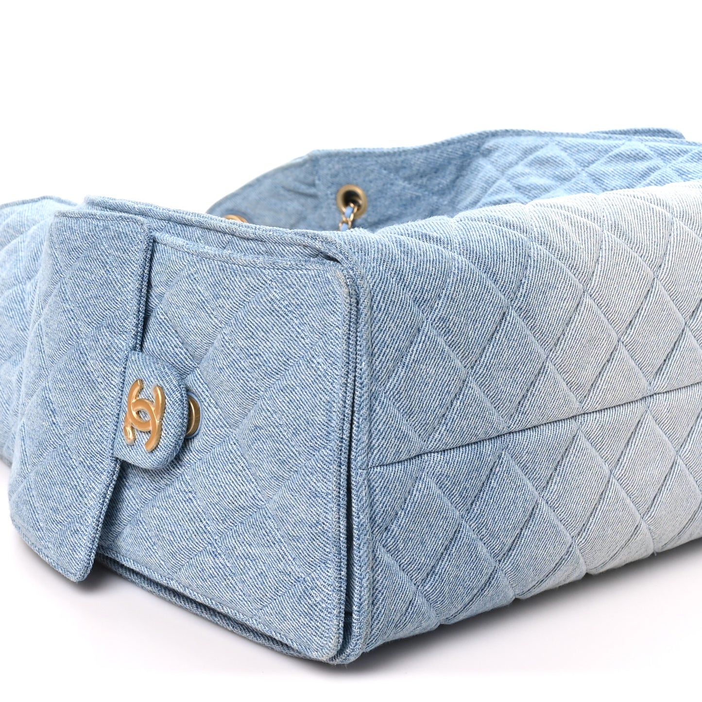 Washed Denim Quilted Medium Chanel 25 Handbag Blue