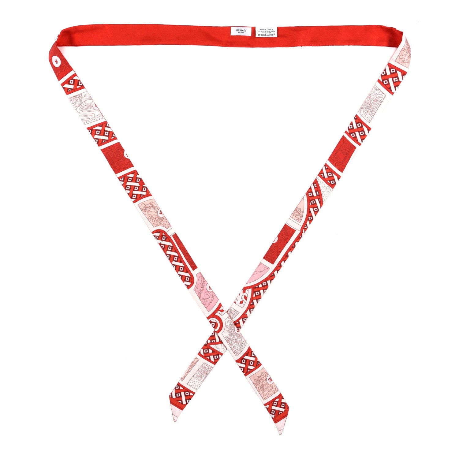 Hermes Silk Le Tour Du Monde Twillon Rouge Rose Rouge Coquelicot 1 of 3