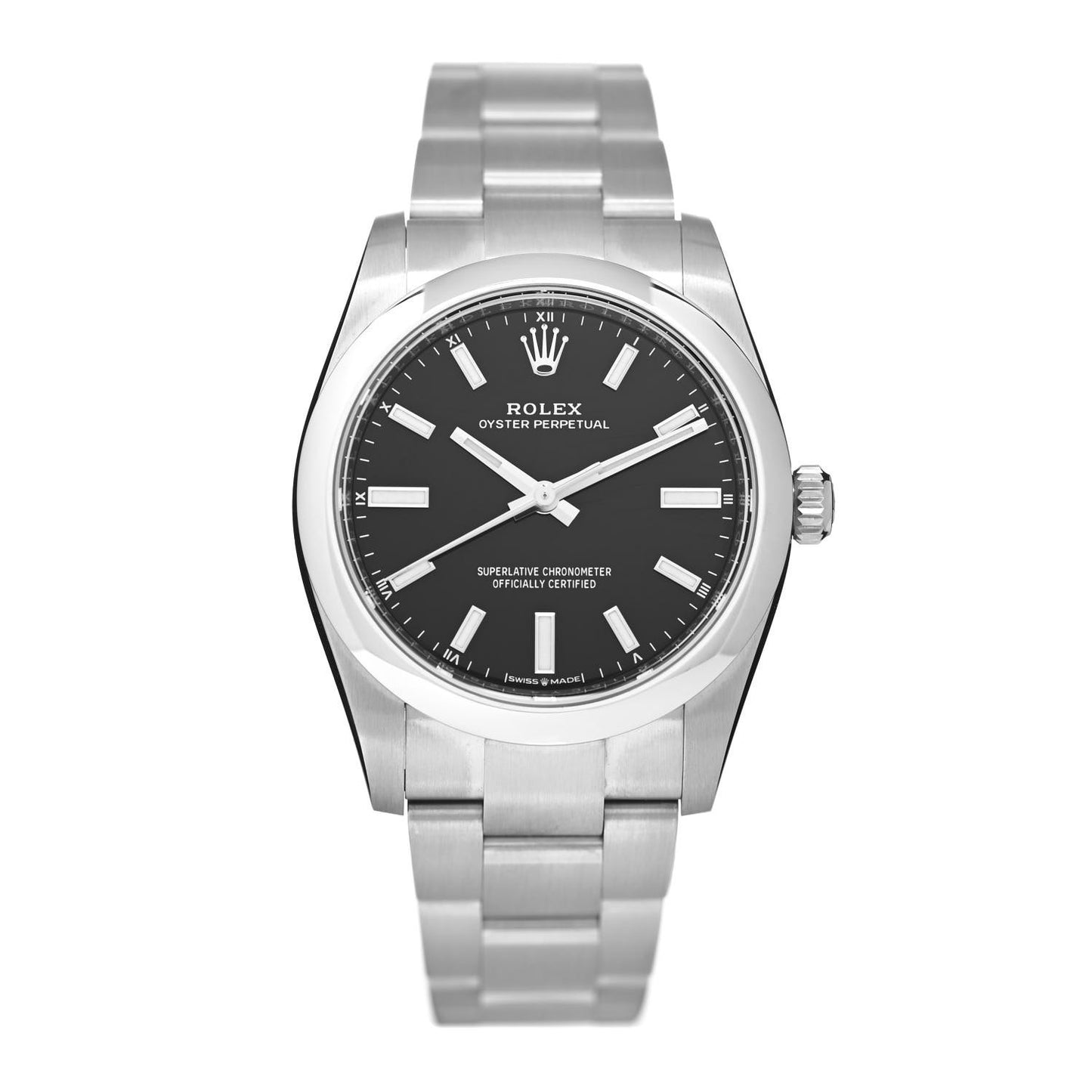 Stainless Steel 34mm Oyster Perpetual Watch Bright Black 124200