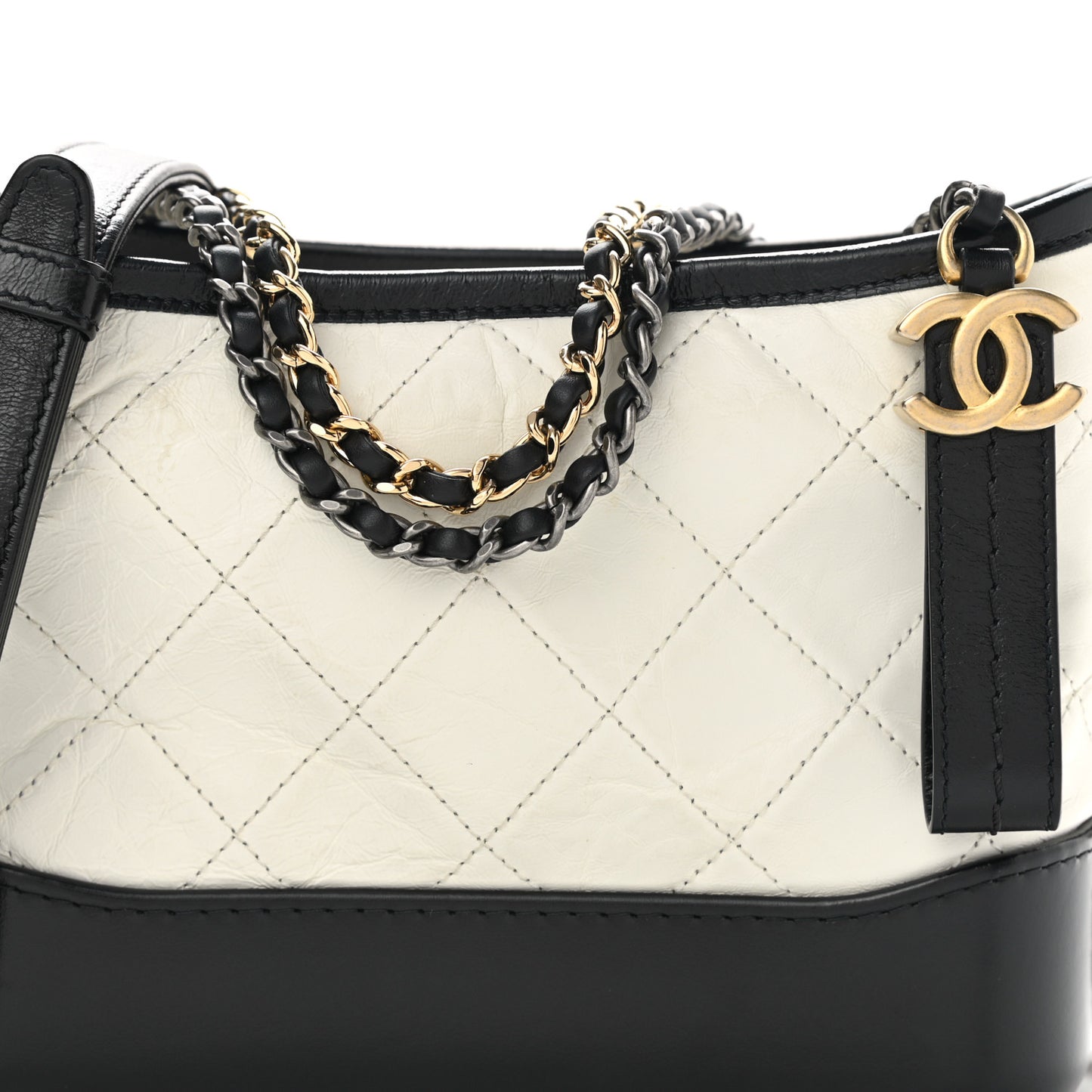 Aged Calfskin Quilted Small Gabrielle Hobo Black White