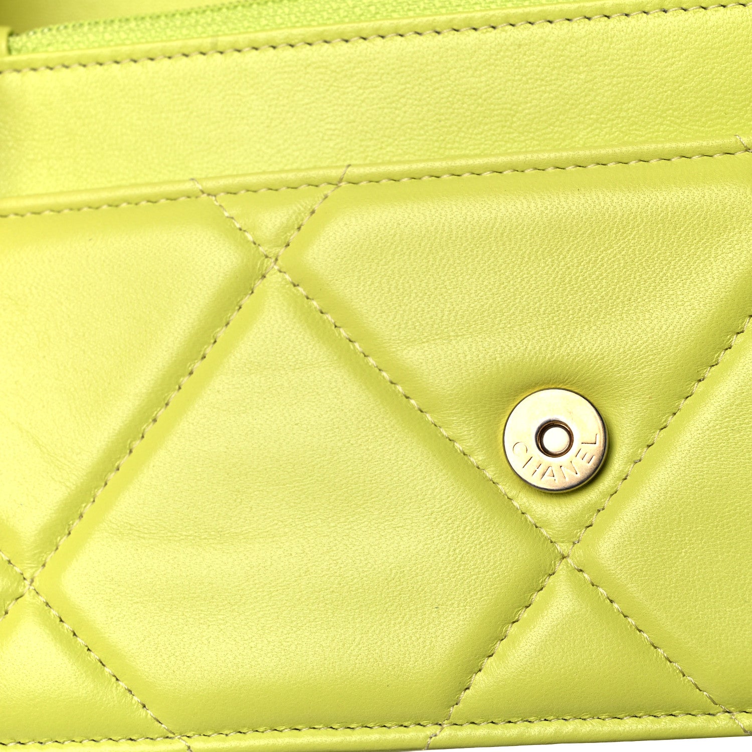 Chanel Shiny Lambskin Quilted Chanel 19 Wallet On Chain WOC Neon Yellow 11 of 12