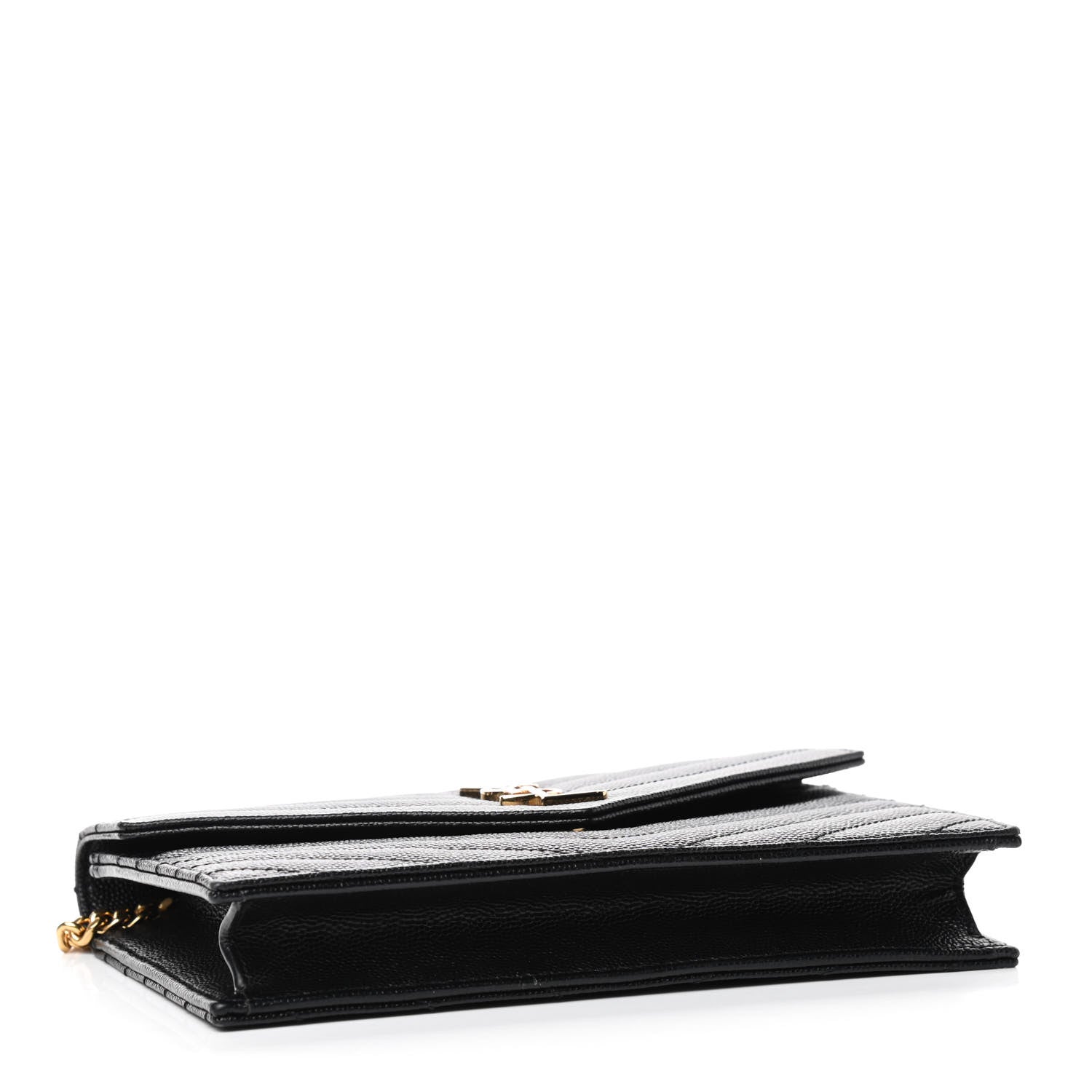 Saint Laurent Grain De Poudre Matelasse Chevron Monogram Envelope Chain Wallet Black 4 of 9