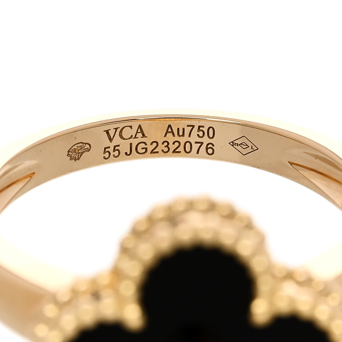 18K Yellow Gold Black Onyx Diamond Vintage Alhambra Ring 55 7.25