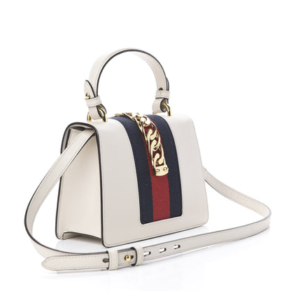 Gucci Calfskin Embroidered Mini Sylvie Top Handle Bag White 2 of 18