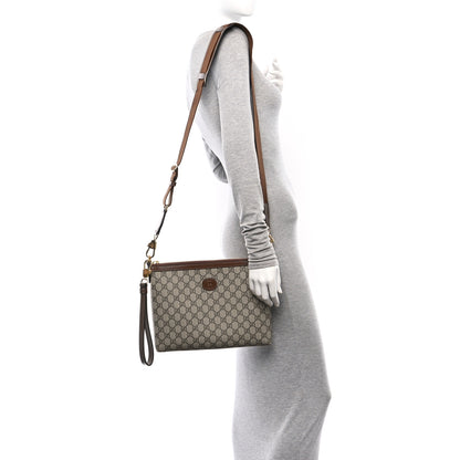 Gucci GG Supreme Monogram Azalea Calfskin Retro Interlocking G Wristlet Messenger Bag Beige Ebony Brown Sugar 2 of 10
