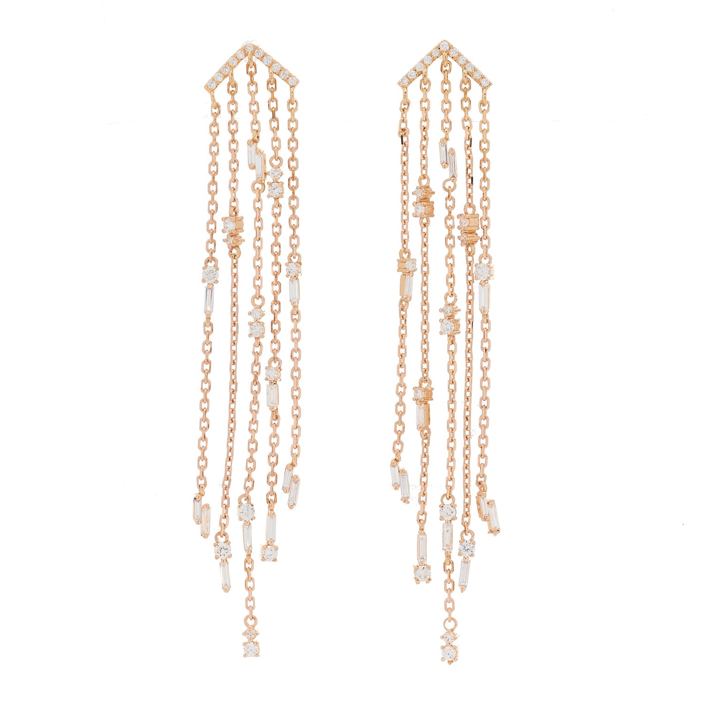 18K Rose Gold Diamond Fireworks Cascade Drop Earrings