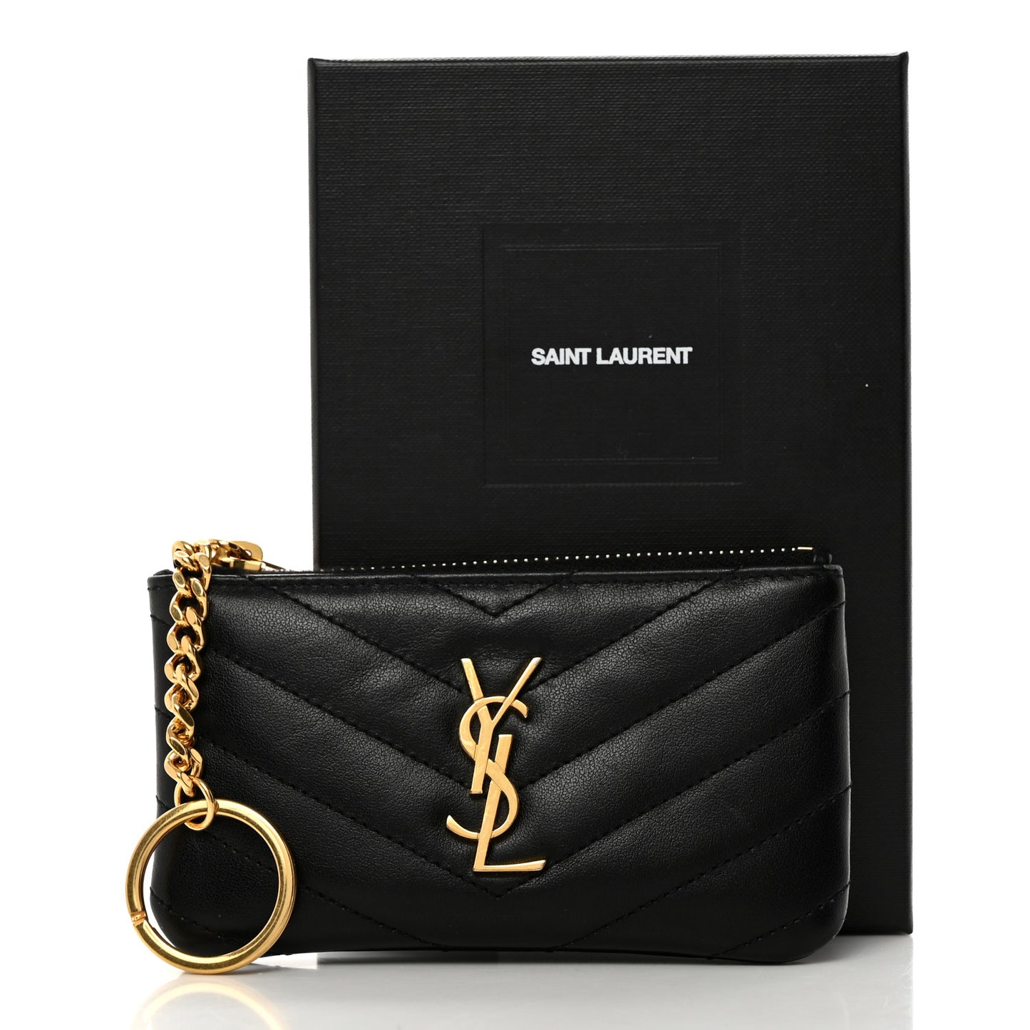 Calfskin Matelasse Monogram Key Pouch Black