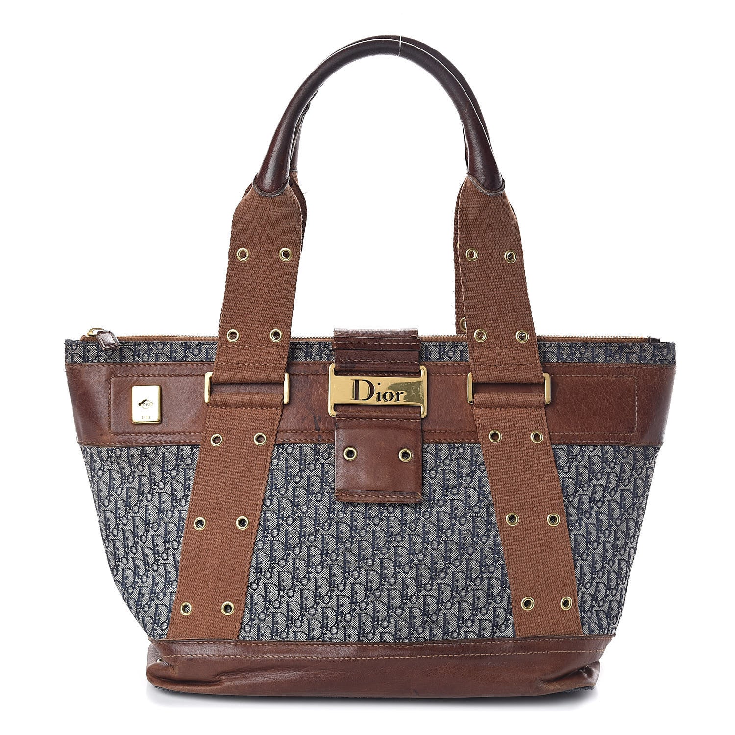 Christian Dior Monogram Tote Blue Brown 1 of 16