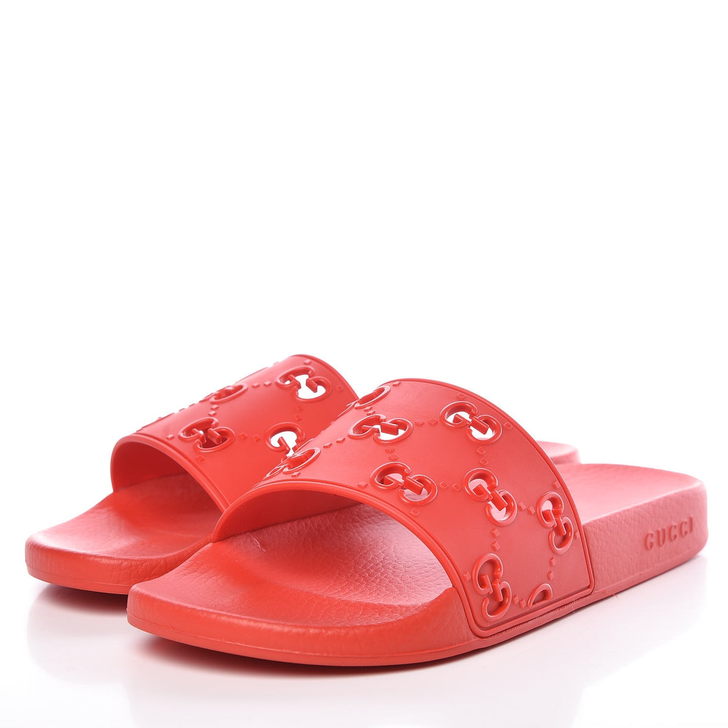 Rubber GG Monogram Mens Slide Sandals 9 Hibiscus Red