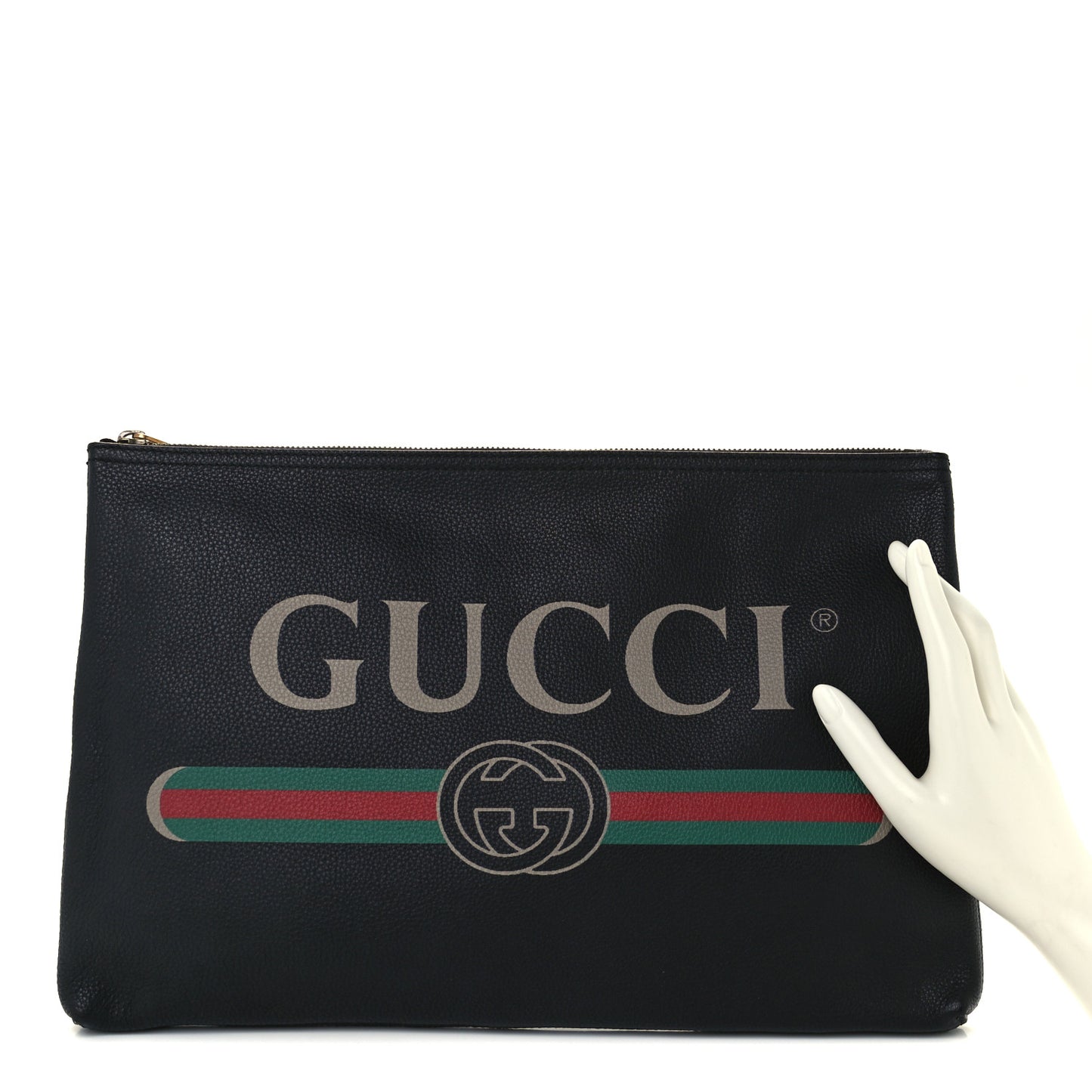 Pebbled Calfskin Large Logo Portfolio Clutch Black