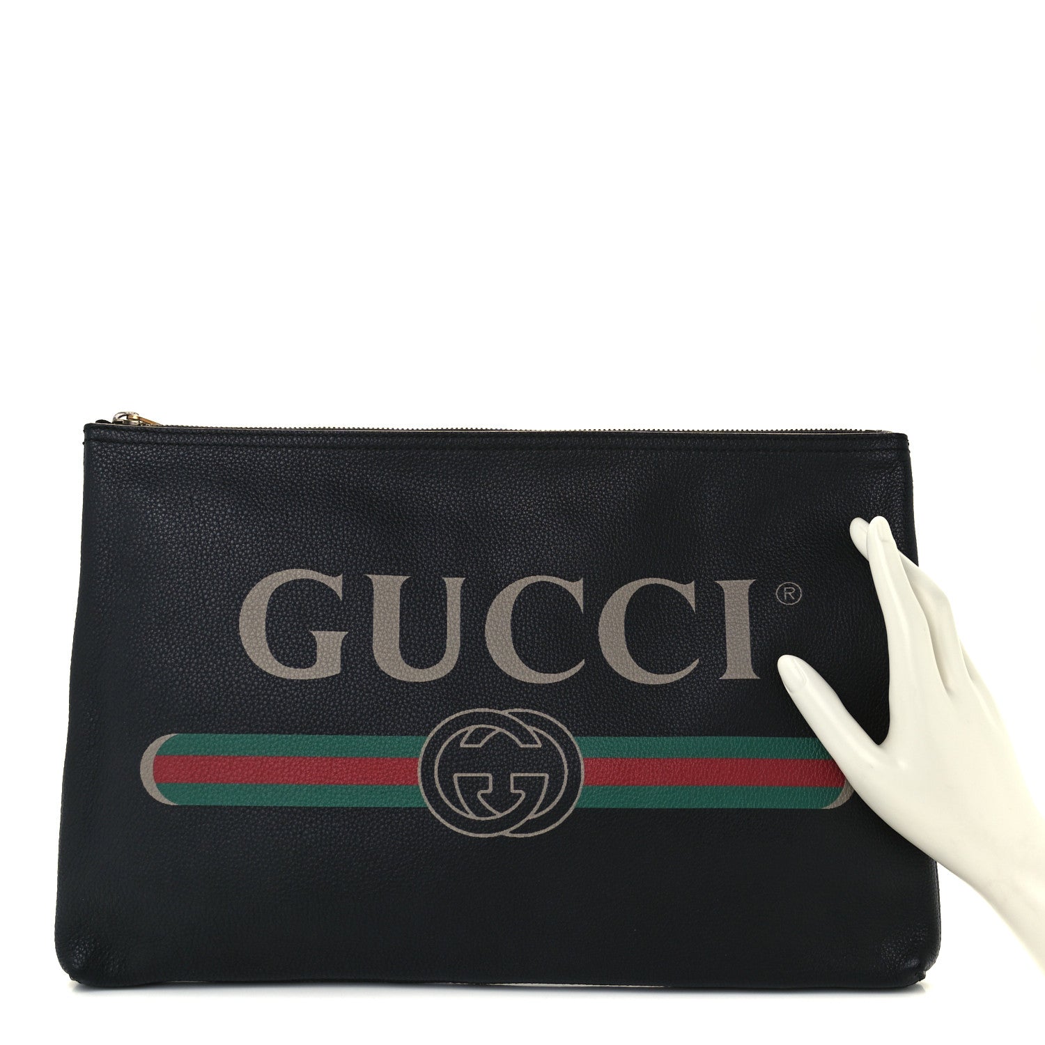 Gucci Pebbled Calfskin Large Logo Portfolio Clutch Black 2 of 11