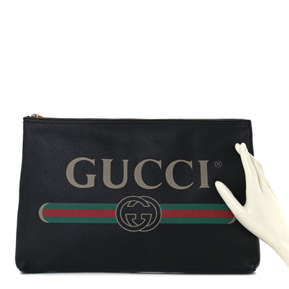 Gucci Pebbled Calfskin Large Logo Portfolio Clutch Black 2 of 11