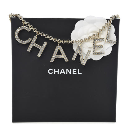 Chanel Metal Crystal Cha-Nel Logo Necklace Gold 5 of 5