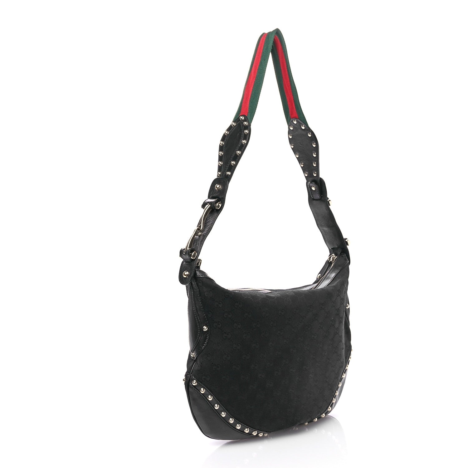 Gucci Calfskin Embossed Monogram Studded Pelham Messenger Bag Black 3 of 12