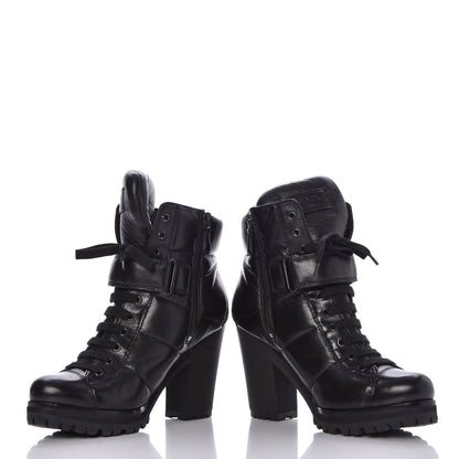 Prada Nappa Lace Up Ankle Boots 38 Black 6 of 13
