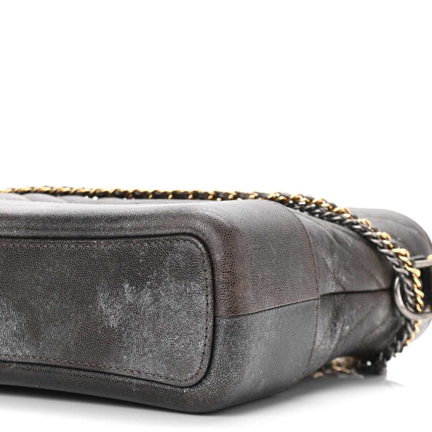 Metallic Caviar Chevron Quilted Medium Gabrielle Hobo Dark Silver Gold