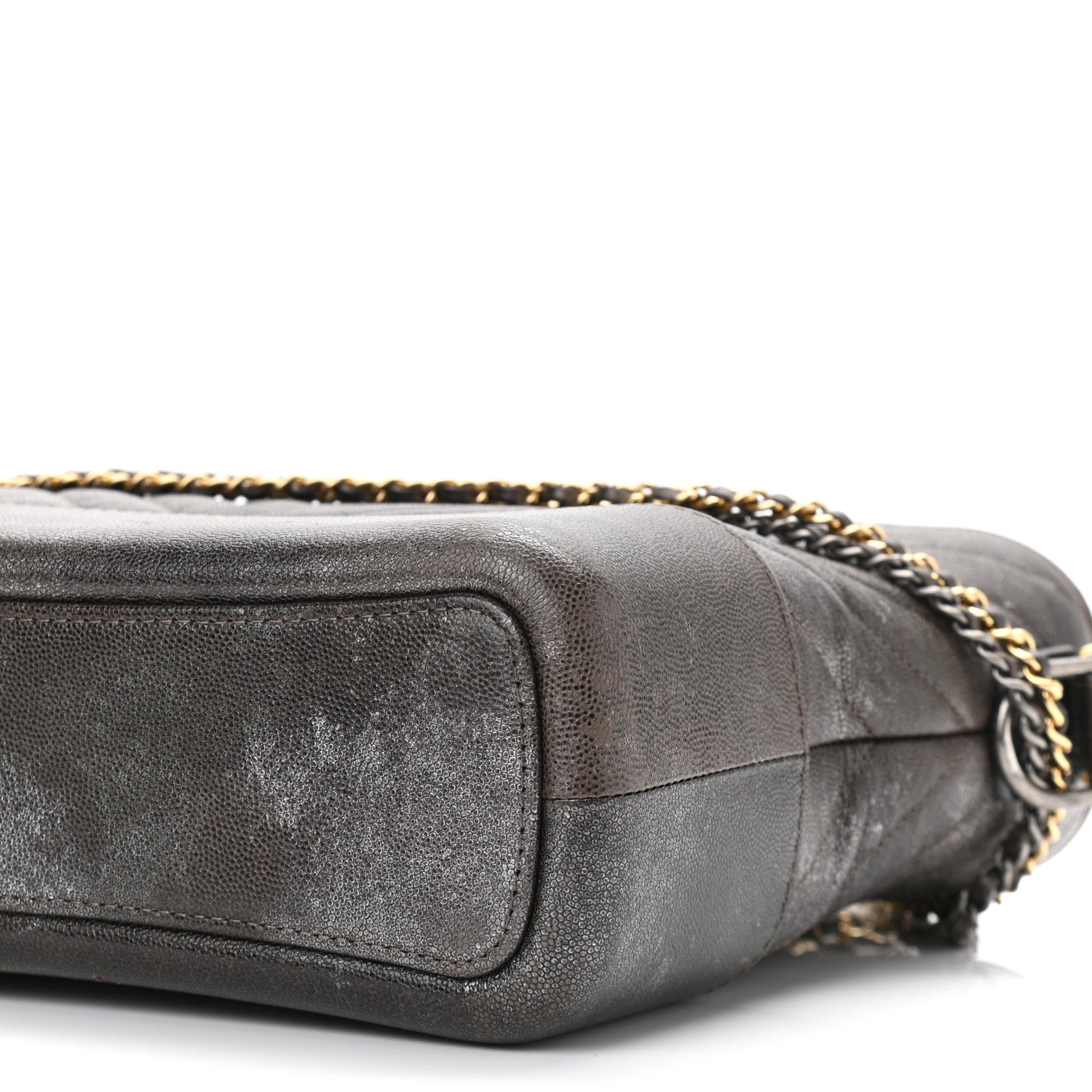 Chanel Metallic Caviar Chevron Quilted Medium Gabrielle Hobo Dark Silver Gold 10 of 10