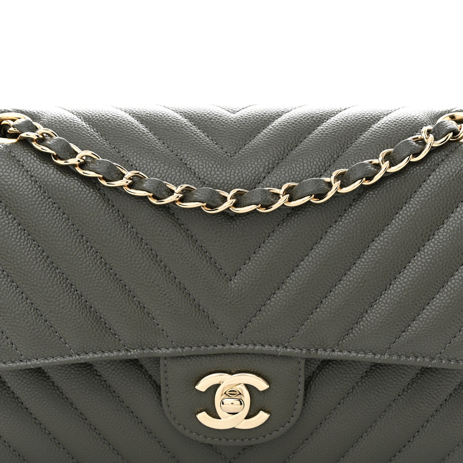 Chanel Caviar Chevron Quilted Medium Double Flap Dark Grey 8 of 11