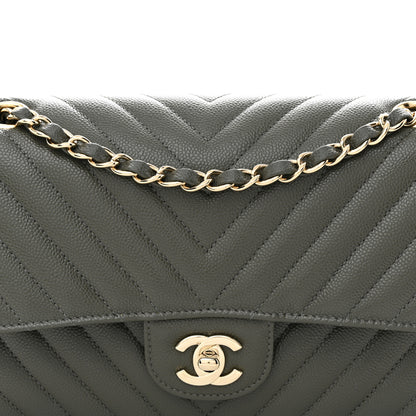 Chanel Caviar Chevron Quilted Medium Double Flap Dark Grey 8 of 11