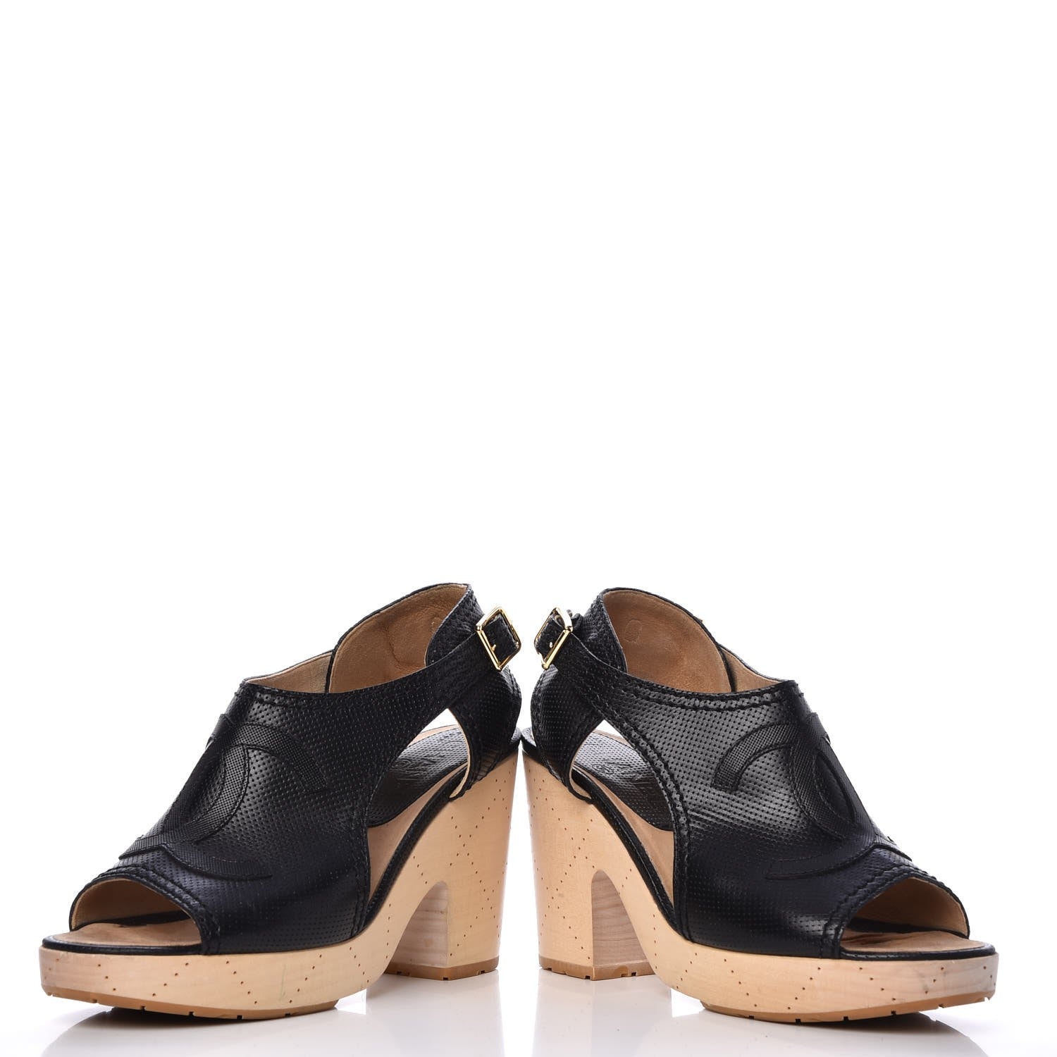 Chanel Lambskin Perforated Wood CC Clogs 38 Black 6 of 14