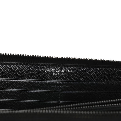 Saint Laurent Grain De Poudre Matelasse Chevron Monogram Zip Around Wallet Black 6 of 9