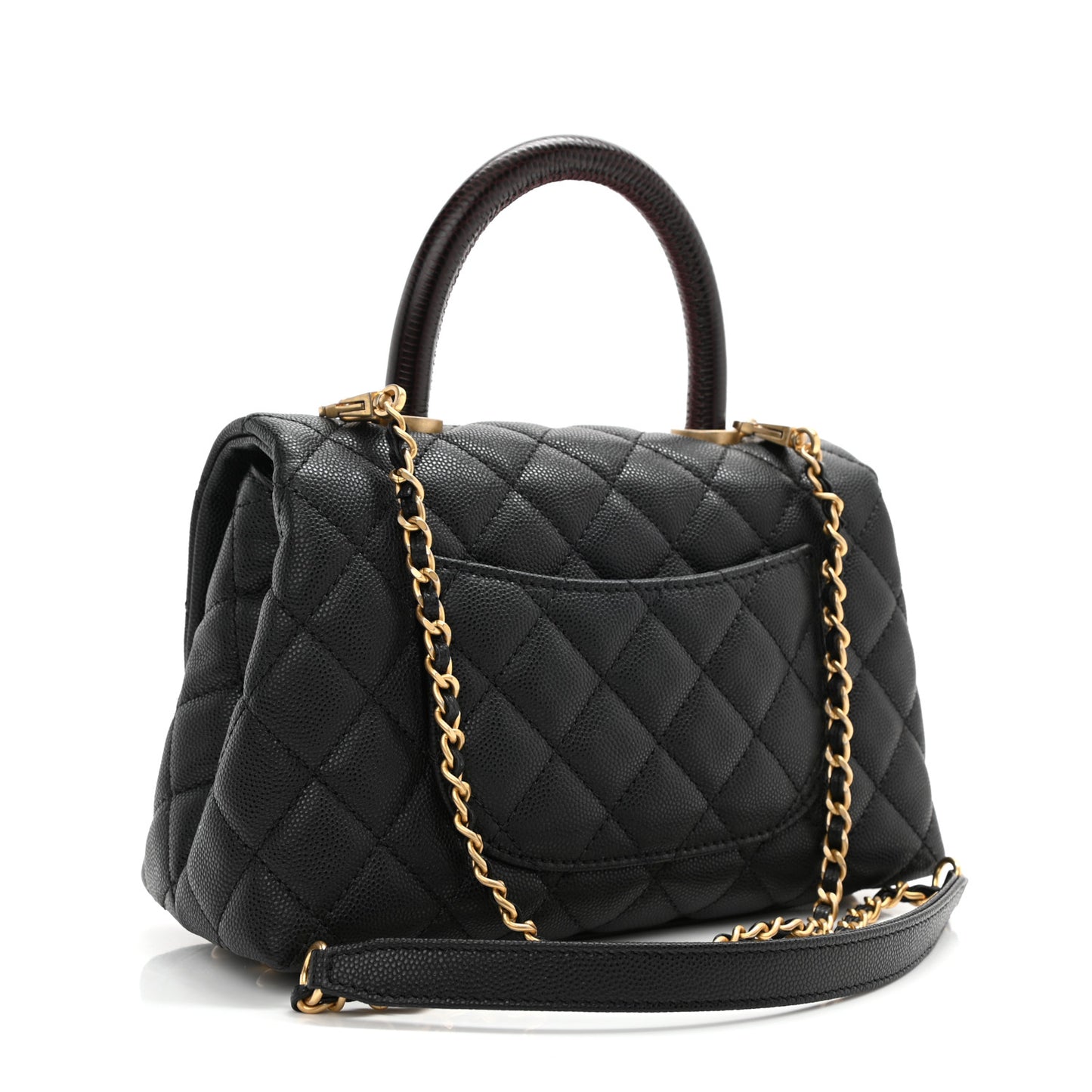 Caviar Lizard Embossed Quilted Mini Coco Handle Flap Black
